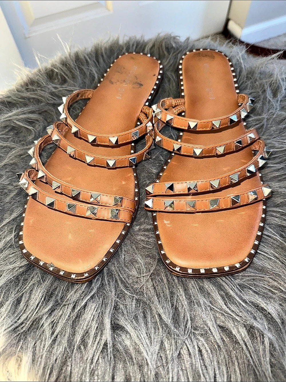 Madden Girl Studded Flat Sandals in Brown